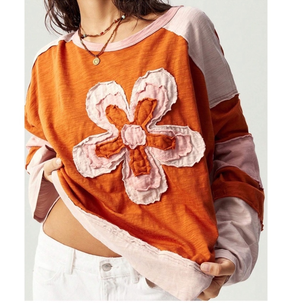 Boho Color Block Floral Patch Reverse Stitch Over… - image 1